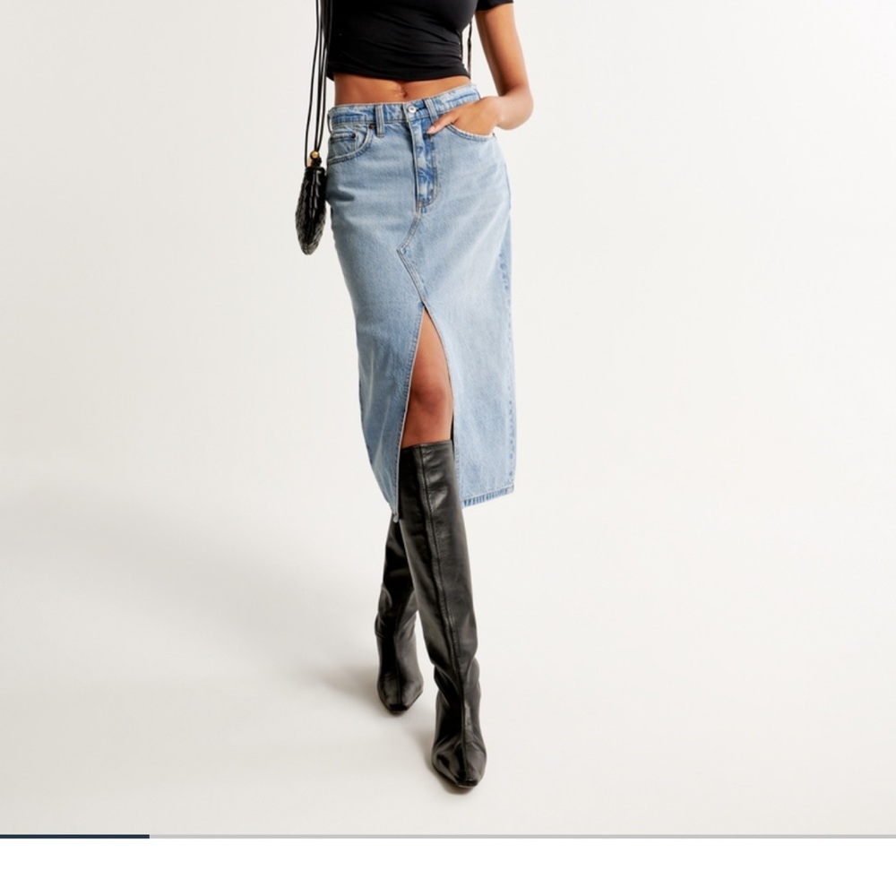 Abercrombie & Fitch Blue Denim Midi Skirt